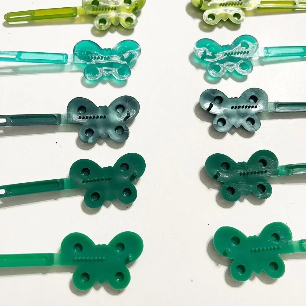 Vintage Green Plastic Butterfly Barrettes 9 Pairs - 18 Total‎ Matching Shades